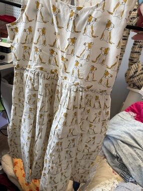 Girls' Cream Dog-Print Casual Dress